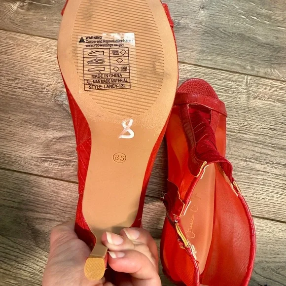 Jessica Carlyle Vibrant Red Mesh Heels - Picture 11 of 12